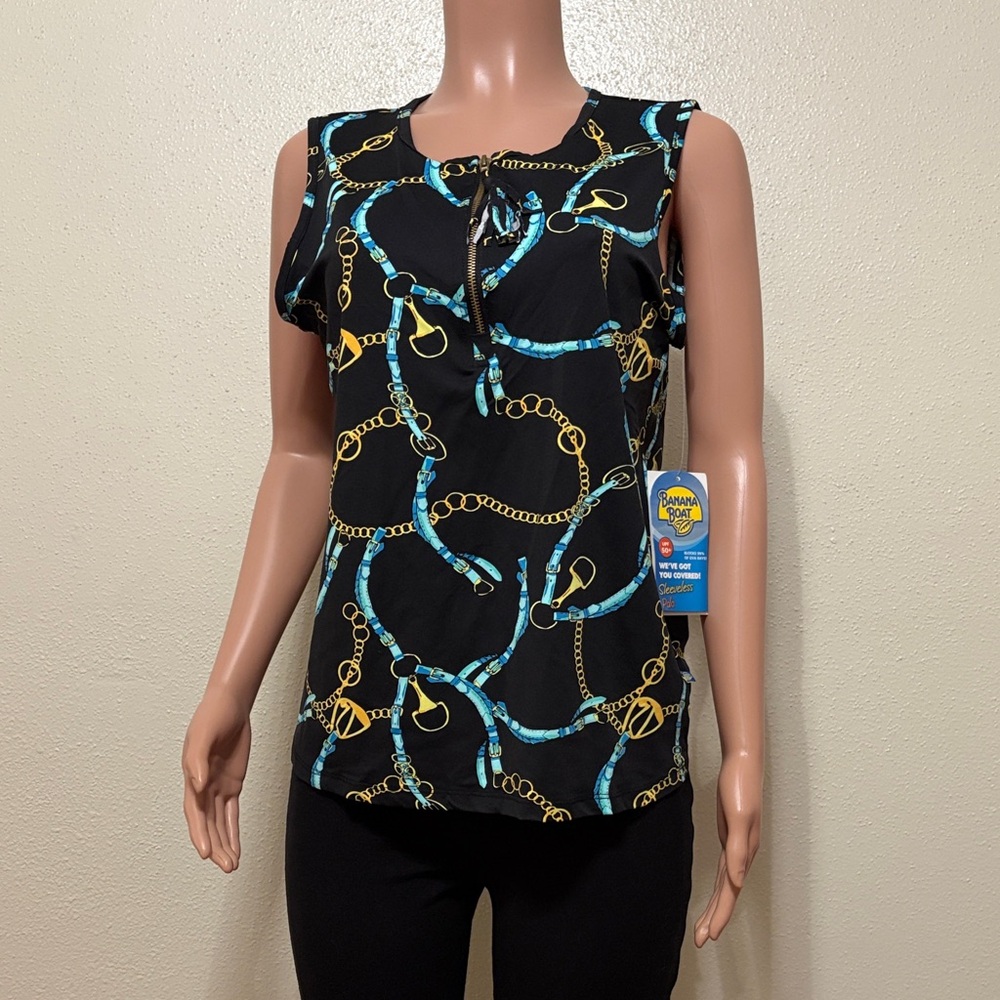 Elegant Chain Print Sleeveless Blouse